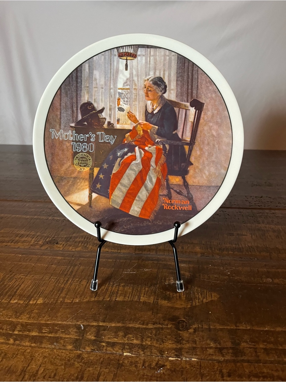 Norman Rockwell Mother's Day Plate - Red, White, Blue, Brown